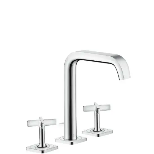 Waschtischarmatur mit zwei Bedienelementen in Chrom, ausgestattet mit Steckdosenablaufgarnitur. Design von AXOR.
